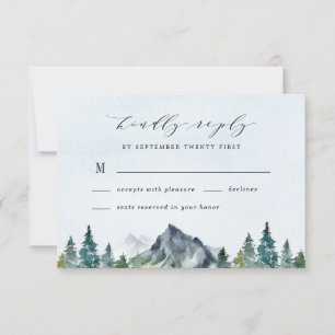 Mountain Watercolor Elegante Rustikale Hochzeit RSVP Karte