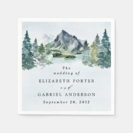 Mountain Watercolor Elegante Rustikale Hochzeit Serviette