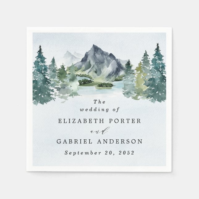 Mountain Watercolor Elegante Rustikale Hochzeit Serviette (Vorderseite)
