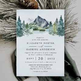 Mountain Watercolor Evergreen Rustic Tree Wedding Einladung