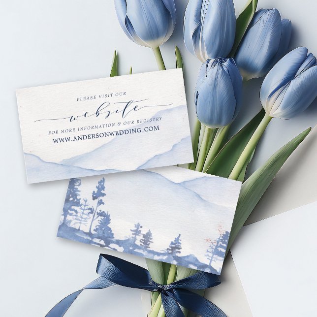 Mountain Watercolor Rustic Blue Wedding Begleitkarte (Experience the unique blend of elegance and artistry with our Blue Mountain Watercolor website card)