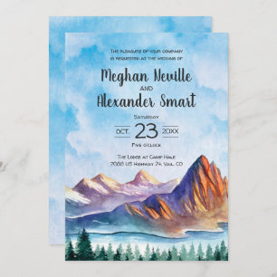 Mountain Wedding Invite with water, pines, big sky Einladung