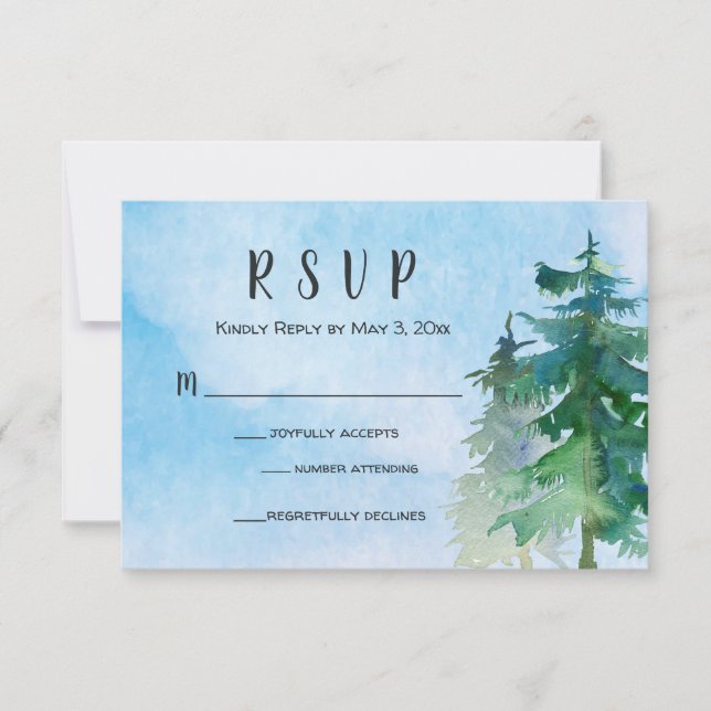 Mountain Wedding RSVP Card mit Anzahl Teilnehmer Karte (Vorderseite)