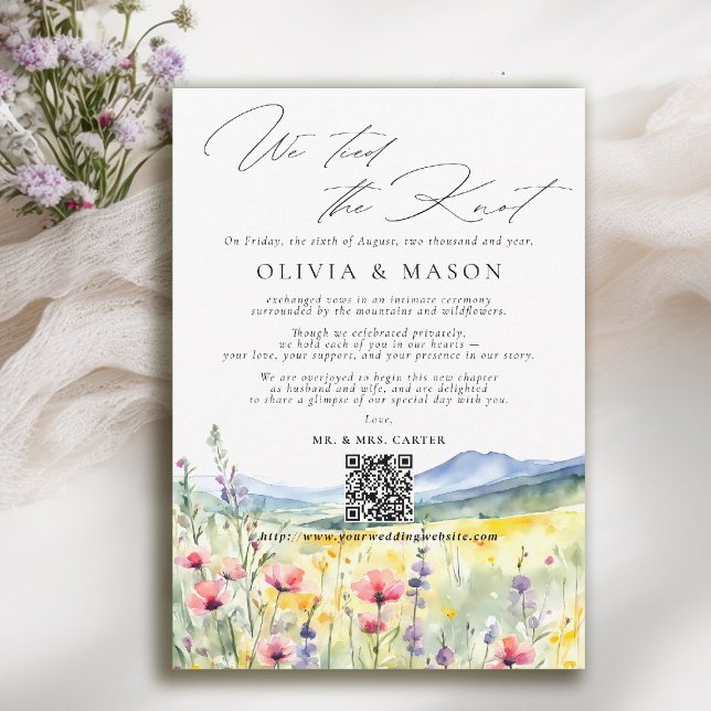 Mountain Wildflower Elopement Wedding Announcement Einladung (mountain wedding announcement elopement wildflowers meadow floral watercolor modern calligraphy )