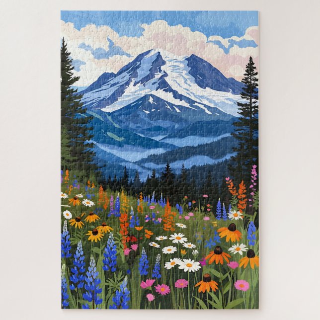 Mountain Wildflower Meadow Puzzle - Alpine Lake La (Vertikal)