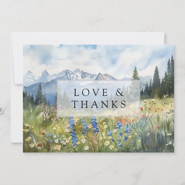 Mountain Wildflowers Floral Meadow Wedding Photo Dankeskarte (Vorderseite)