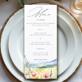Mountain Wildflowers Meadow Modern Floral Wedding Menükarte
