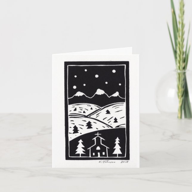 Mountain Winter Linocut Card Karte (Vorderseite)