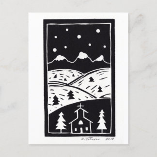 Mountain Winter Linocut Postcard Postkarte