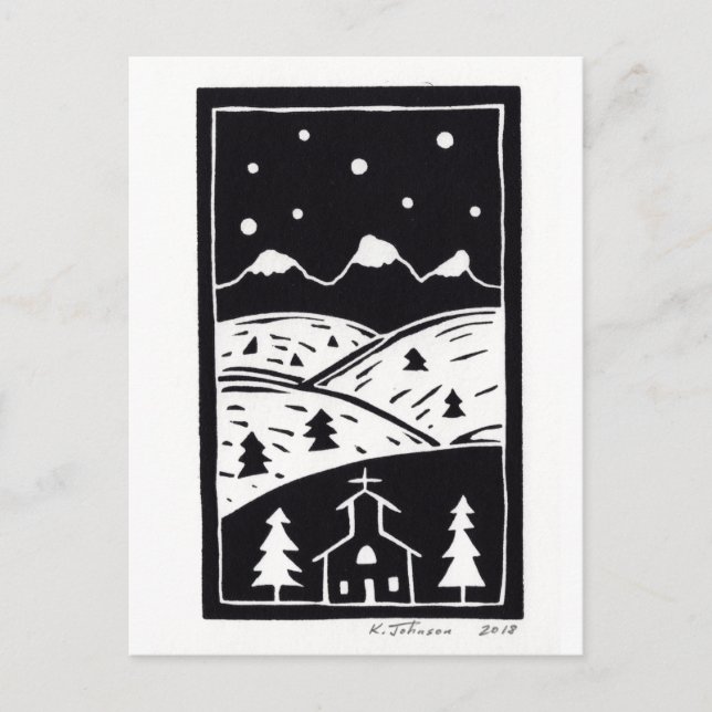 Mountain Winter Linocut Postcard Postkarte (Vorderseite)