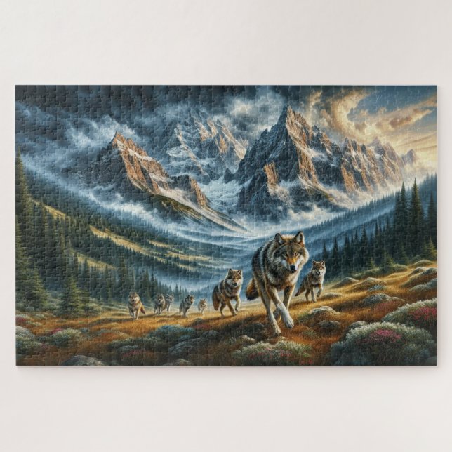 Mountain Wolf Pack, Wolf Familie, Wildnis Puzzle (Horizontal)