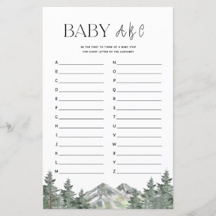 Mountain Woodland Baby Shower ABC Alphabet Game