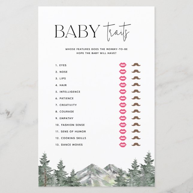 Mountain Woodland Baby Shower Baby Tracks Spiel (Vorderseite)
