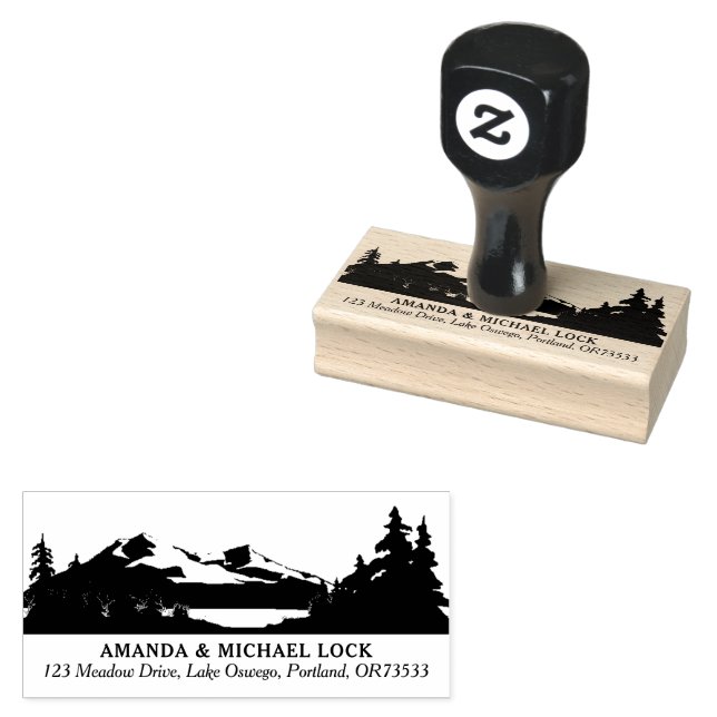 Mountain Woods Lake Wedding Rücksendeadresse Gummistempel (Stempel)