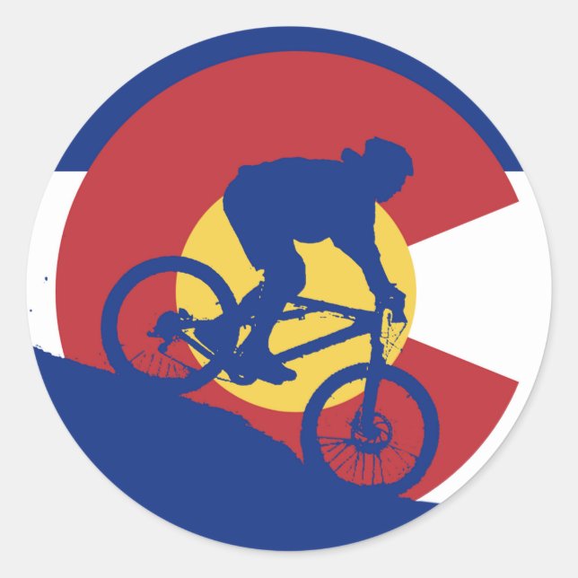 Mountainbike Colorado Flag Runder Aufkleber (Vorderseite)
