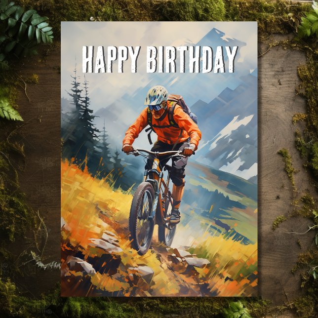 Mountainbike Wasserfarbenfroh zum Geburtstag Karte (Front - Mountain Bike Abstract Watercolor Happy Birthday Card)