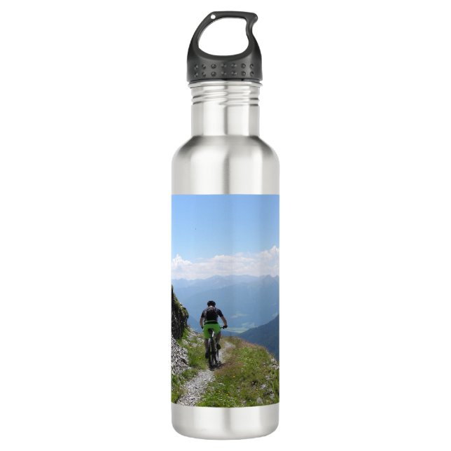 Mountainbiken im Grünen Edelstahlflasche (Vorderseite)