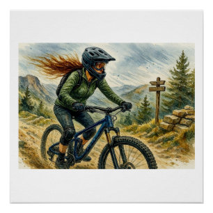 Mountainbiker auf einem Weg,  Poster