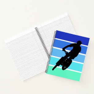 Mountainbiker auf Retro Blue-Green Stripe Notebook Notizbuch