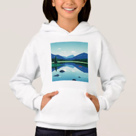 Mountainous landscape of a lake hoodie