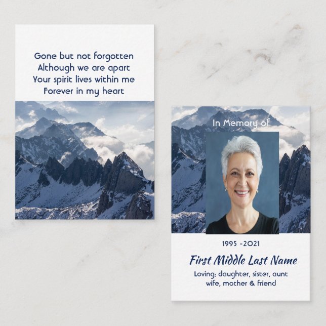 Mountains Alpine Home Memorial Pocket Keepsake Visitenkarte (Vorne/Hinten)