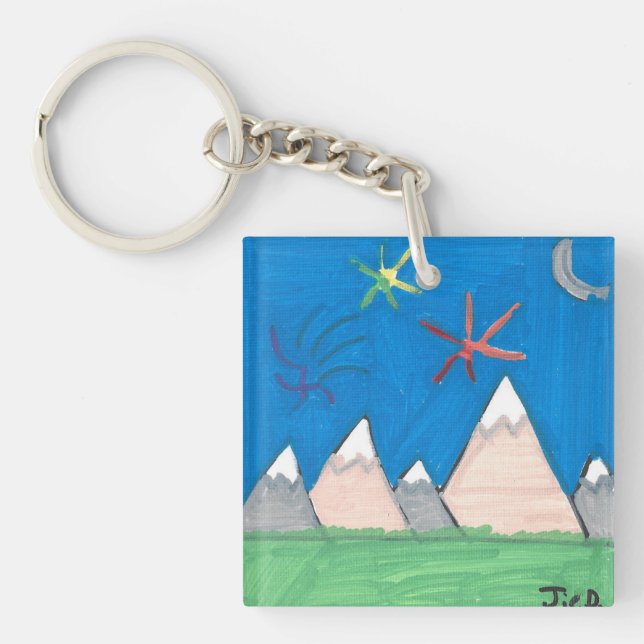 Mountains and Fireworks Keychain Schlüsselanhänger (Vorderseite)