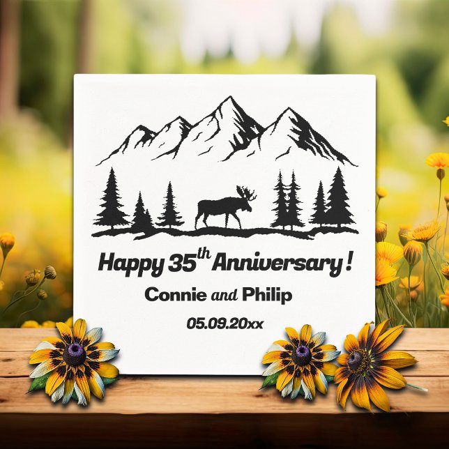 Mountains and Moose 35th Wedding Anniversary Serviette (Von Creator hochgeladen)
