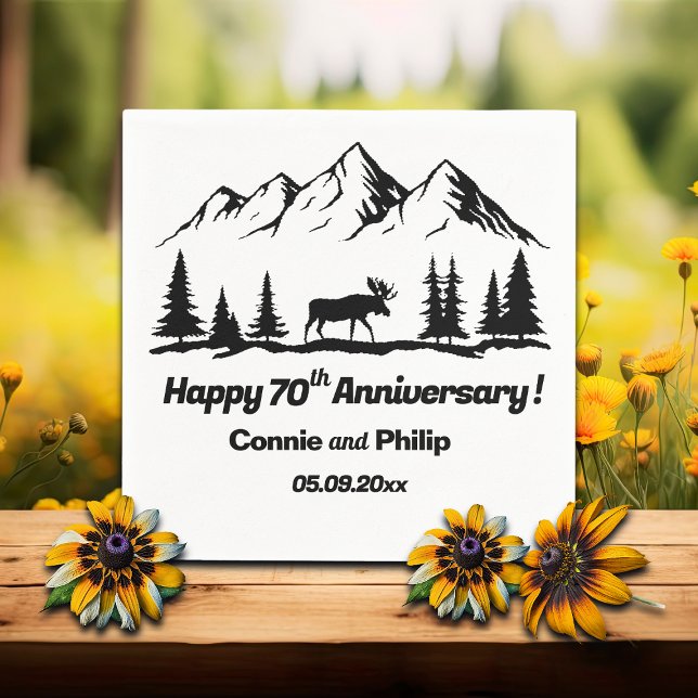 Mountains and Moose 70th Wedding Anniversary Serviette (Von Creator hochgeladen)