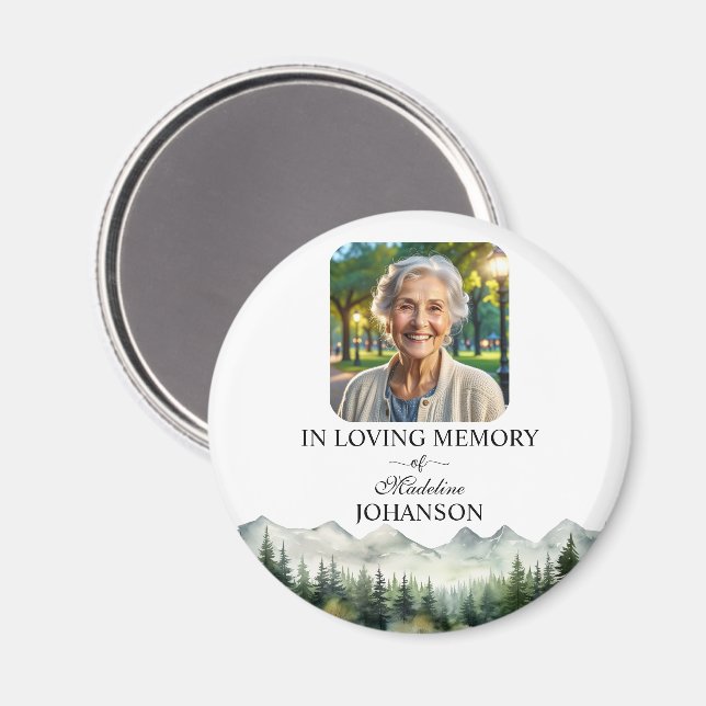 Mountains and Trees Celebration Of Life Keepsake Magnet (Vorderseite/Rückseite)