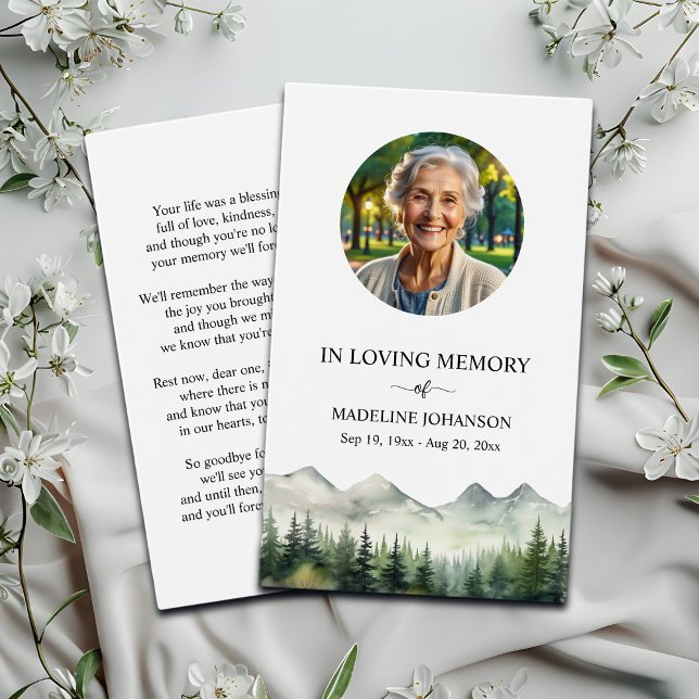Mountains and Trees Memorial Photo Prayer Card (Von Creator hochgeladen)