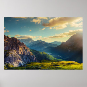 Mountains and Valley at Sunset Poster