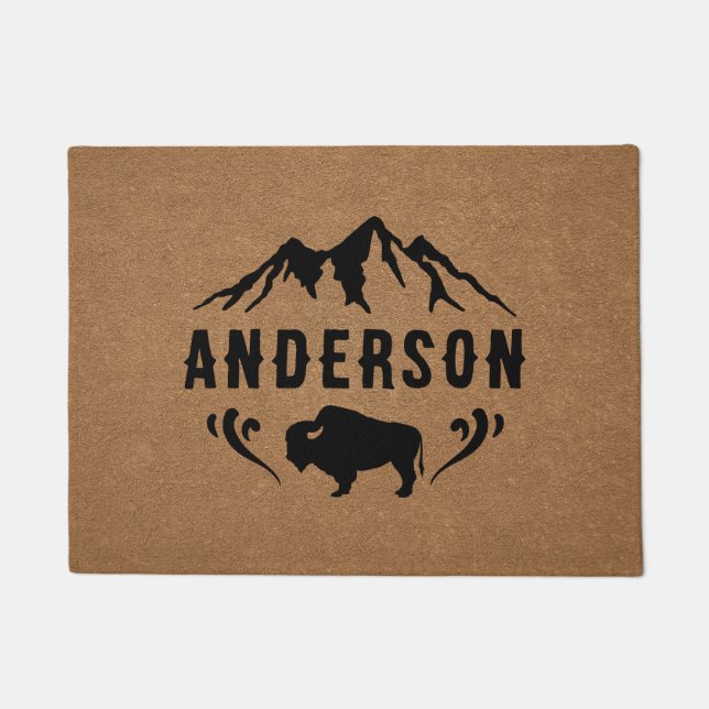 Mountains Buffalo Bison Personalisiert Familiennam Fußmatte (Vorderseite)