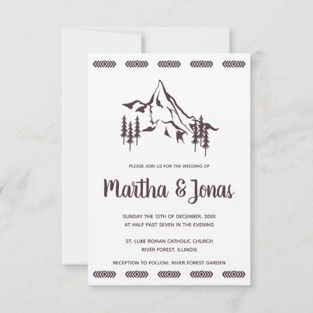 Mountains Landscape & Tribal Motifs Wedding Design Einladung (Vorderseite)