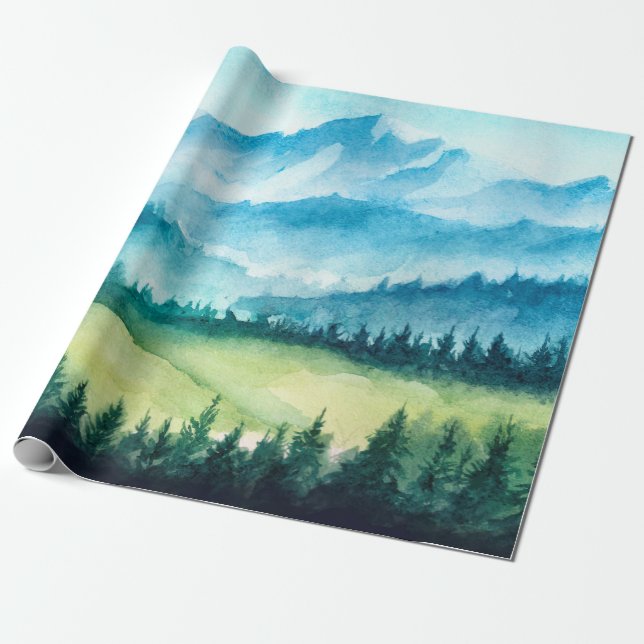 Mountains landscape. Watercolor illustration. Geschenkpapier (Ungerollt)