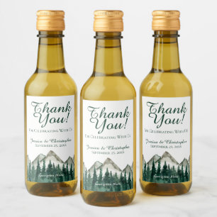 Mountains & Pine Wedding Danke Mini Weinetikett