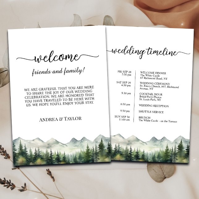 Mountains Pines Wedding Bag Letter & Timeline Card Einladung (Von Creator hochgeladen)