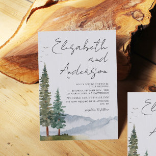 Mountains - Rustic Pine Trees Wedding Einladung