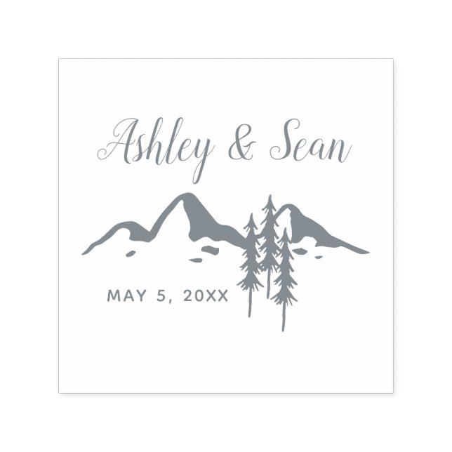Mountains Rustic Wedding Monogram Permastempel (Design)