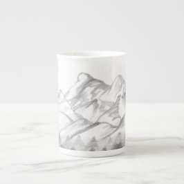 Mountains Sketched in Pencil on Latte Mug Prozellantasse
