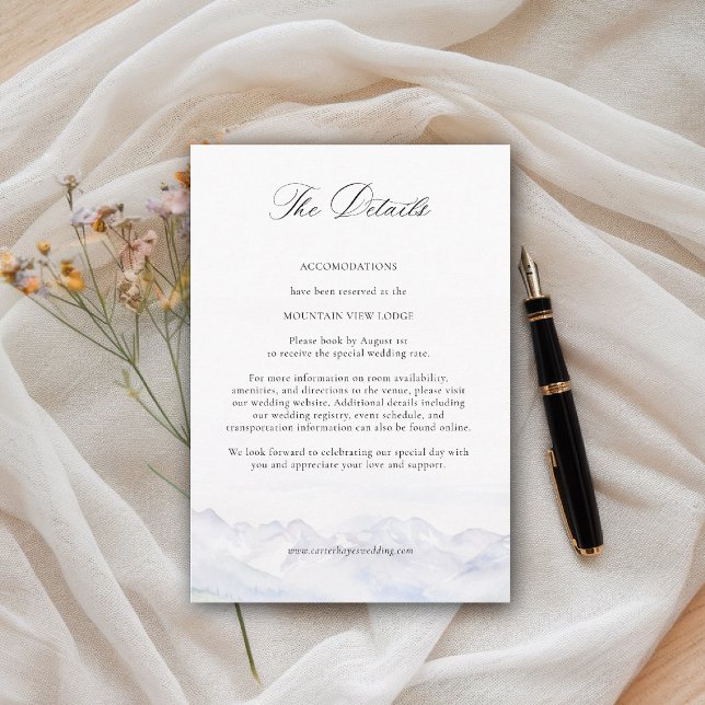 Mountains Wildflower Meadow Floral Wedding Details Begleitkarte (mountains wedding details card wildflowers meadow floral watercolor modern elegant rustic romantic)