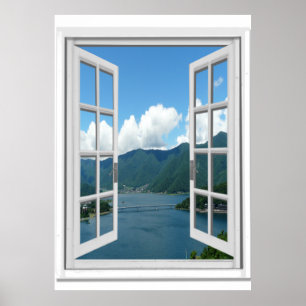 Mountainsee-Ansicht Trompe - L ' oeil Fake-Fenster Poster