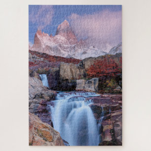 Mounte Fitzroy Sunset Mountain Waterfall Argentini Puzzle