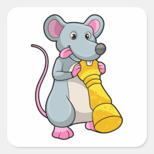 Mouse am Schach mit Schachstück gepaart Quadratischer Aufkleber