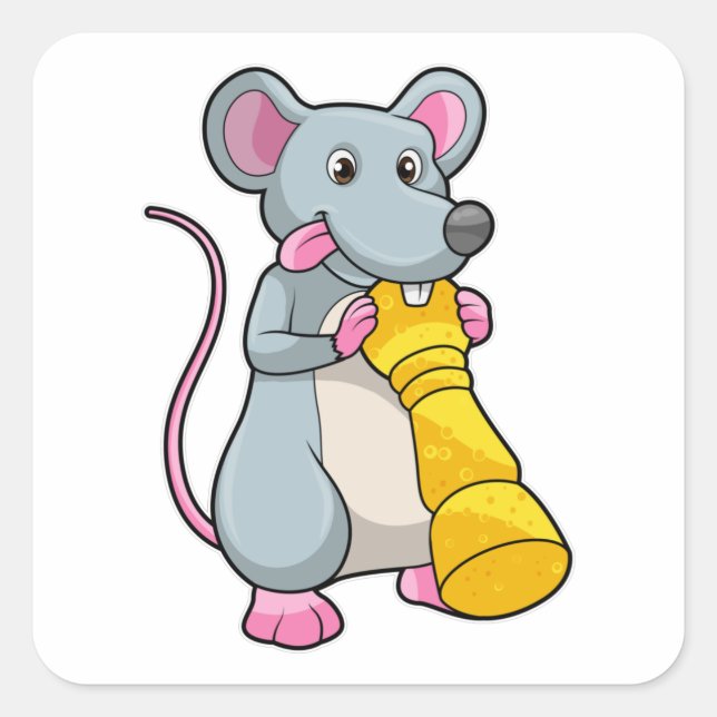 Mouse am Schach mit Schachstück gepaart Quadratischer Aufkleber (Vorderseite)