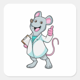 Mouse as Doctor with Doctor's coat Quadratischer Aufkleber