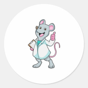 Mouse as Doctor with Doctor's coat Runder Aufkleber