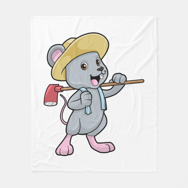 Mouse as Farmer with Axe & Hat Fleecedecke (Vorderseite)