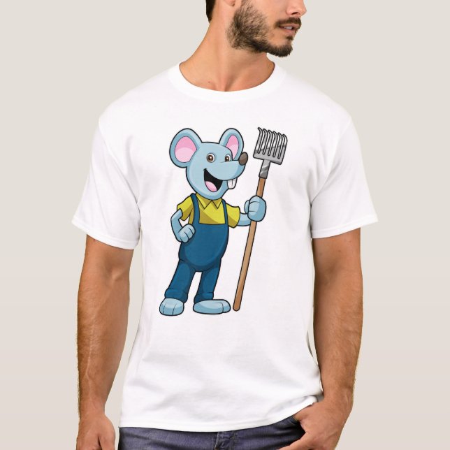 Mouse as Farmer with Rake T-Shirt (Vorderseite)