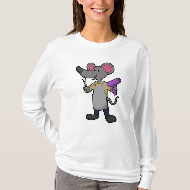 Mouse as Hairdresser with Scissors & Hair dryer T-Shirt (Vorderseite)