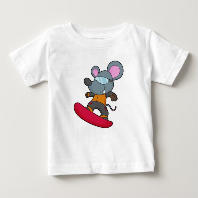 Mouse as Snowboarder with Snowboard Baby T-shirt (Vorderseite)